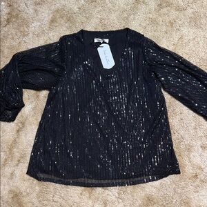 NWT Vine & Love Black Sequin Blouse Size Large